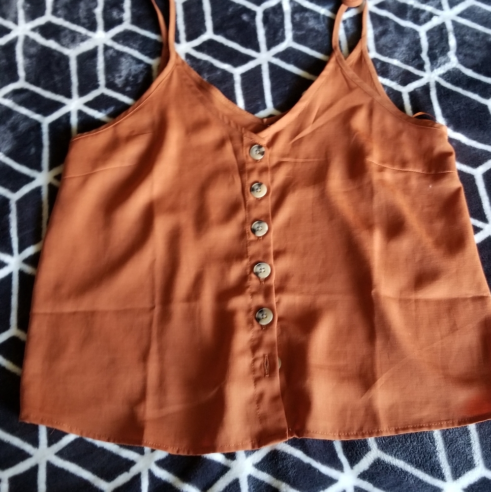 Paper Crane rust camo with tortoise buttons